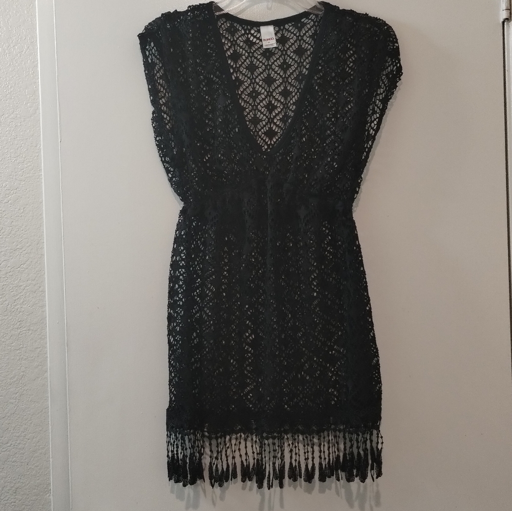 Bongo Black Crochet Swim Cover Up Size M
